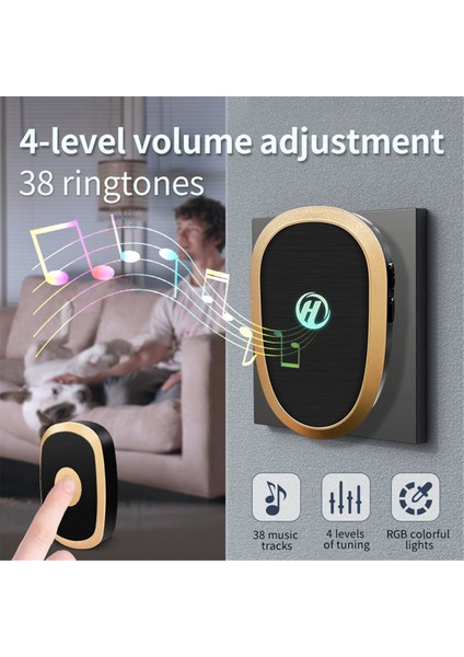 Kablosuz Kapı Zili Rgb Renkli Işık 38 Müzik Tracks 4 Seviye Açık Dış Mekan 150M Menzilli Kinetik Kapı Zili (Yurt Dışından) indirimleri