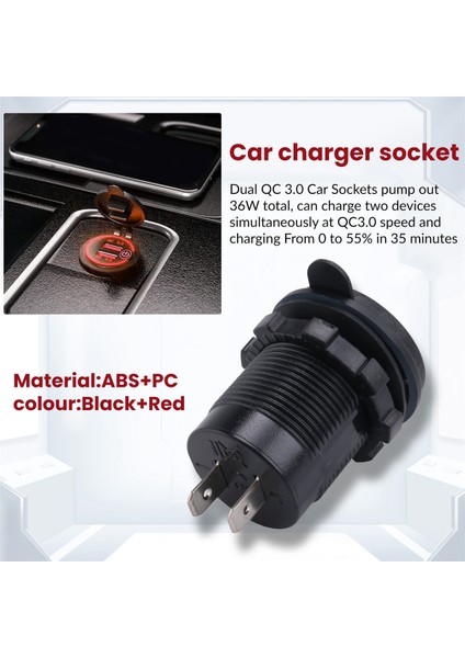 Qc 3.0 Çift USB Şarj Cihazı Soketi, Su Geçirmez 12V/24V USB Çıkışı Araba, Deniz, Tekne, Rv, Motosiklet, Kırmızı Için Dokunmatik Anahtarlı (Yurt Dışından) indirimleri