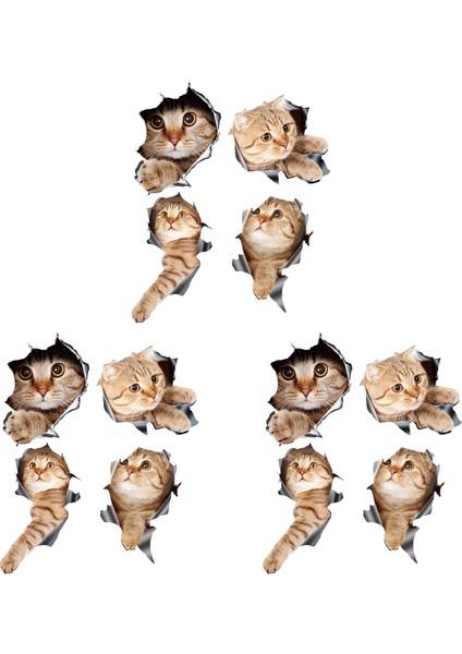 (12 Adet) 3D Kedi Araba Çıkartmaları Pencere, Kamyon, Araba, Dizüstü Veya Ipad Için Çıkartma / Çıkartma (Yurt Dışından)