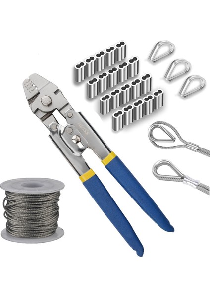 Iwıss Tel Halat Sıkıştırma Aracı, 50FT Tel Halat, 200 Pcs Alüminyum Sıkılma Döngü Kılıfı, Tel Halat (Yurt Dışından)