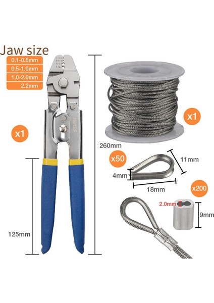 Iwıss Tel Halat Sıkıştırma Aracı, 50FT Tel Halat, 200 Pcs Alüminyum Sıkılma Döngü Kılıfı, Tel Halat (Yurt Dışından) fiyatları