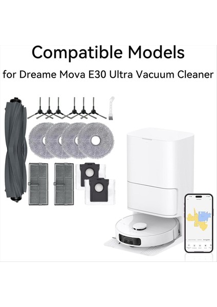 Dreame Mova E30 Ultra Robot Vakum Süpürücü Ana Yan Fırça Hepa Filtre Mop Bez Tuz Torbaları Için Yedek Parçalar (Yurt Dışından) modelleri