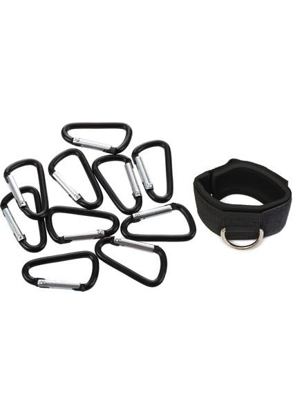 11 Pcs Aksesuarları 10 Pcs D Şekilli Snap Klip Ana Zincir Karter Kancası ve 1 Pcs Ayak Bileği Kayışı D-Ring Multi Gym Cable (Yurt Dışından)