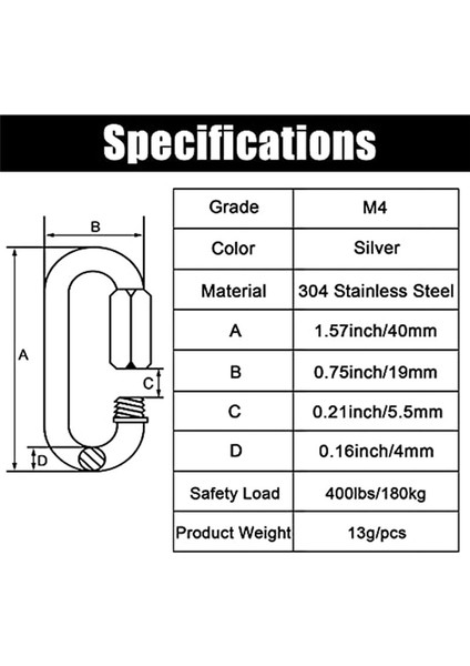 12 Paket Hızlı Bağlantı 5/32 Inç Ağır Hizmet Karabinası D Kamp Yürüyüşü Için Şekil Zinciri Bağlantıları Açık Ekipman Kilitleme (Yurt Dışından) indirimleri