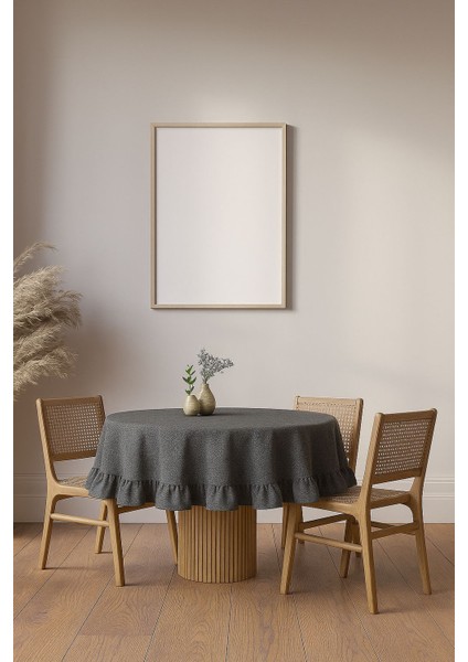 Buldan Pamuklu Keten Yuvarlak Fırfırlı Masa Örtüsü