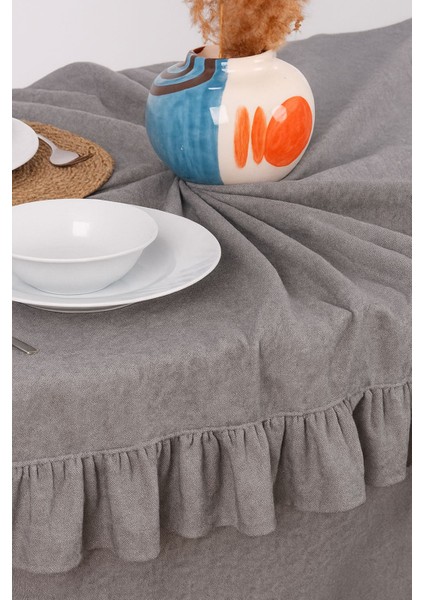 Buldan Pamuklu Keten Yuvarlak Fırfırlı Masa Örtüsü fiyatları