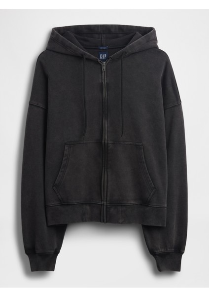 Erkek Siyah Heavyweight Oversized Crop Fermuarlı Sweatshirt fiyatları