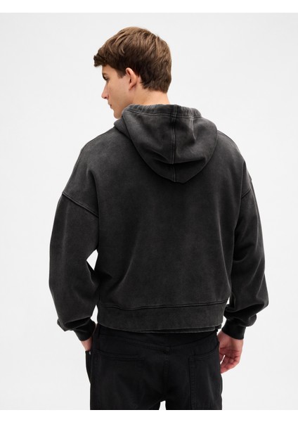 Erkek Siyah Heavyweight Oversized Crop Fermuarlı Sweatshirt fırsatları