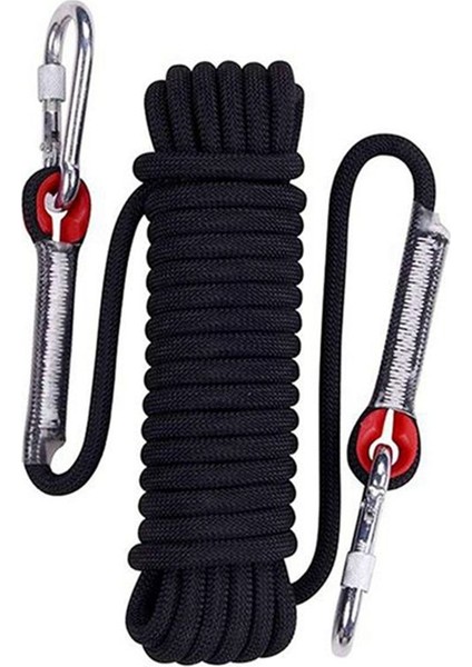 15M Açık Tırmanma Ipi Çapı 10MM Açık Yürüyüş Aksesuarları Yüksek Mukavemetli Ip Güvenlik Ipi Siyah (Yurt Dışından)