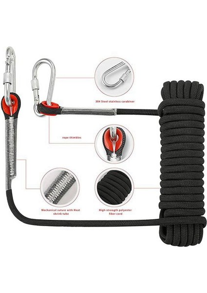15M Açık Tırmanma Ipi Çapı 10MM Açık Yürüyüş Aksesuarları Yüksek Mukavemetli Ip Güvenlik Ipi Siyah (Yurt Dışından) indirimleri