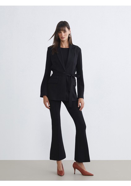 Yeni Sezon Beli Lastikli Ispanyol Paça Kadın Pantolon