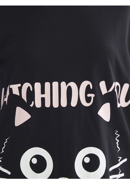 Yeni Sezon Bisiklet Yaka Baskılı Kadın Pijama Üst modelleri