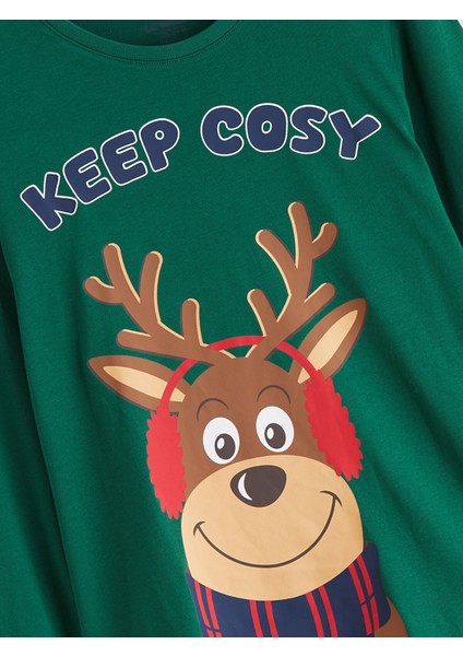 Yeni Sezon Bisiklet Yaka Yılbaşı Temalı Erkek Çocuk Pijama Takımı modelleri