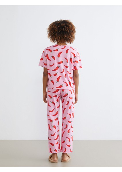 Yeni Sezon Bisiklet Yaka Desenli Kadın Pijama Takımı fırsatları