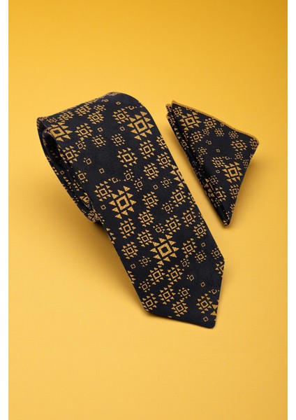 Motif Desen Altın Kravat & Mendil