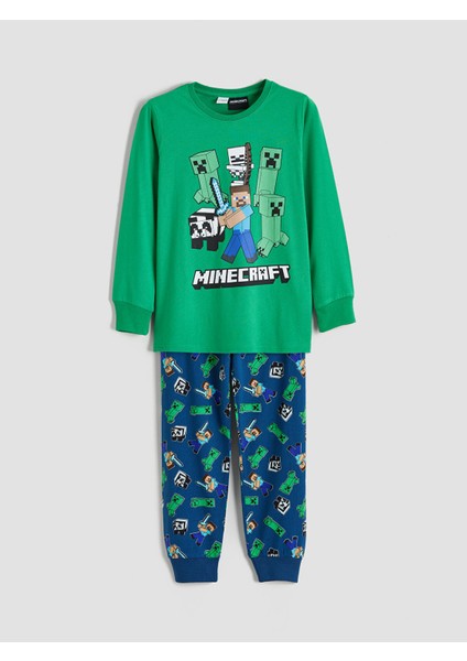 Yeni Sezon Bisiklet Yaka Minecraft Baskılı Erkek Çocuk Pijama Takımı