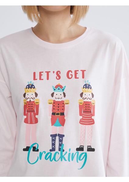 Yeni Sezon Bisiklet Yaka Baskılı Kadın Pijama Takımı modelleri