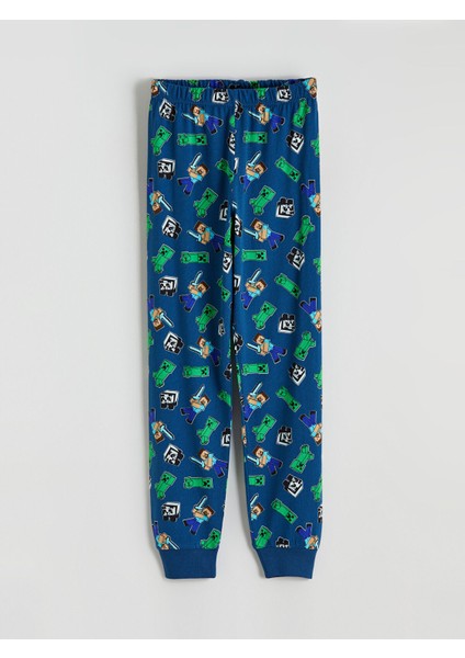 Yeni Sezon Bisiklet Yaka Minecraft Baskılı Erkek Çocuk Pijama Takımı indirimleri