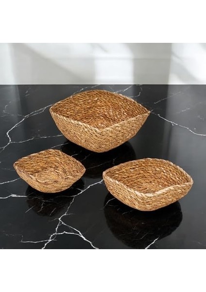 3'lü El Yapımı Hasır Kare Dekoratif Çerezlik Meyvelik, Dekoratif Amaçlı Mini Hasır Sepetler (16CM*16CM*7CM-14CM*14CM*6CM-12CM*12CM*5CM) fiyatları