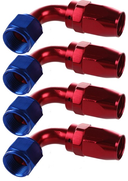 4x AN10/90 Derece Döner Yağ Yakıt Hortumu Uç Takım Adaptörü Alüminyum Kırmızı + Mavi (Yurt Dışından)