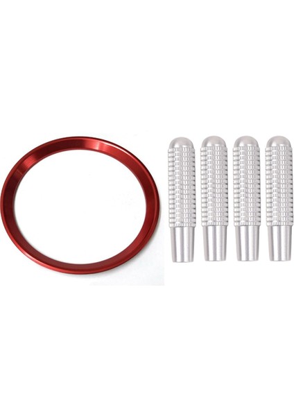 4pcs Araba Kapısı Kilit Pimi Düğme Düğmesi Kapak ve 1 Adet Kırmızı Direksiyon Simidi Merkezi Logo Dekorasyon Kapak Halka Döşeme (Yurt Dışından)