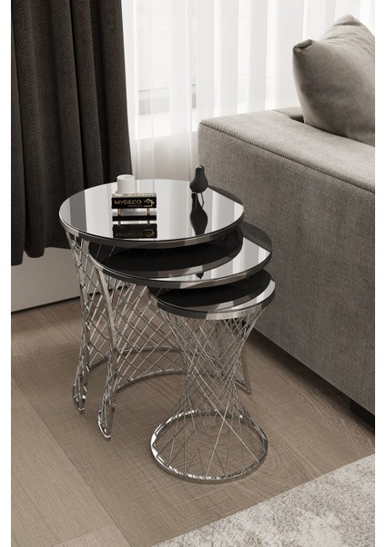 Hasır Zigon Sehpa Gümüş Kaplama Füme Ayna