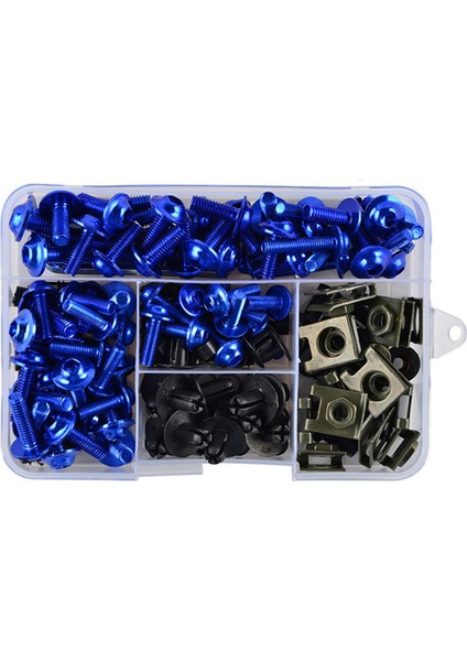 195PCS Motosiklet Kaplama Cıvatası Vidalı Somun Kiti Kutucu Viyorumları Motosiyeci Kiti Mavi (Yurt Dışından)