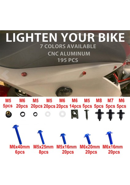 195PCS Motosiklet Kaplama Cıvatası Vidalı Somun Kiti Kutucu Viyorumları Motosiyeci Kiti Mavi (Yurt Dışından) fırsatları