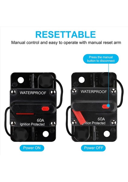 2x Su Geçirmez Devre Kesici Manuel Sıfırlama ile 12V-48V Dc 60A Araba Deniz Trolling Motorları Için Tekne Gücü Koruma (Yurt Dışından) modelleri