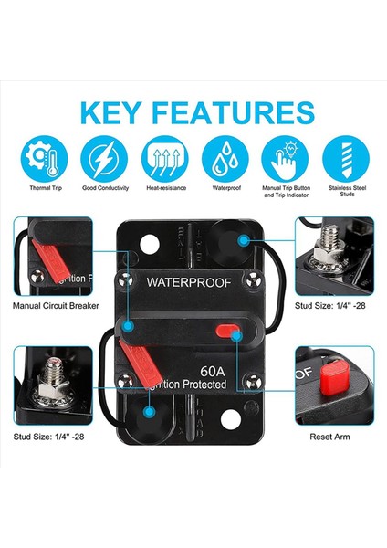 2x Su Geçirmez Devre Kesici Manuel Sıfırlama ile 12V-48V Dc 60A Araba Deniz Trolling Motorları Için Tekne Gücü Koruma (Yurt Dışından) fırsatları