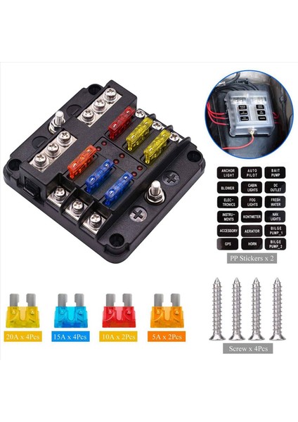 5x 6 Yollu Su Geçirmez Sigorta Bloğu Dc 12/24V Için Negatif Deniz Sigortası Kutusu Olan LED Göstergesi 12 Devreli (Yurt Dışından) fırsatları