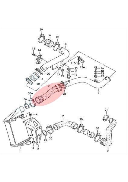 3B0145834R Turboşarjlı Hortum Radyatör Hortumu Vw Passat B5 5 1 9 Tdı 2000-05 Skoda Superbo I 1 9 Tdı 2002-05 3B0145834C (Yurt Dışından) modelleri