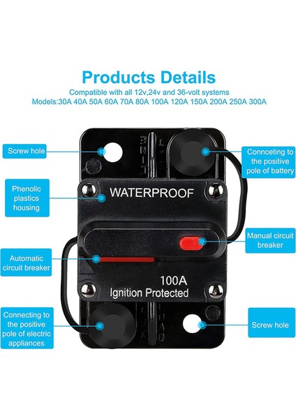 2x Su Geçirmez Devre Kesici Manuel Sıfırlama ile 12V-48V Dc 100A Araba Deniz Trolling Motorları Için Tekne Gücü Koruma (Yurt Dışından) fiyatları