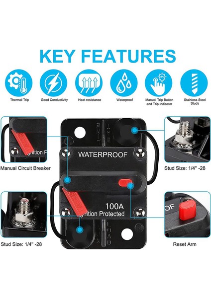 2x Su Geçirmez Devre Kesici Manuel Sıfırlama ile 12V-48V Dc 100A Araba Deniz Trolling Motorları Için Tekne Gücü Koruma (Yurt Dışından) modelleri