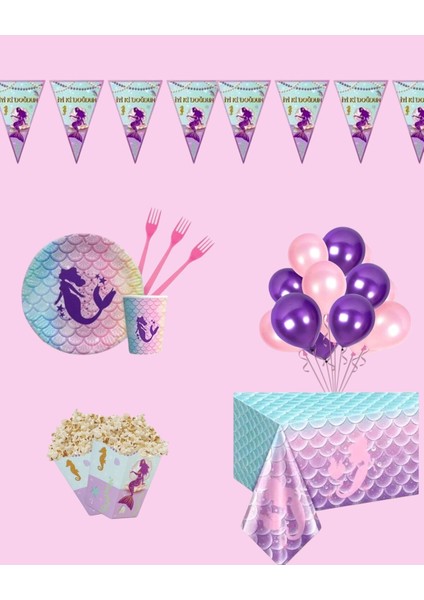 Deniz Kızı 24 Kişilik Doğum Günü Parti Seti - Deniz Kızı Konsepti Doğum Günü Parti Süsü