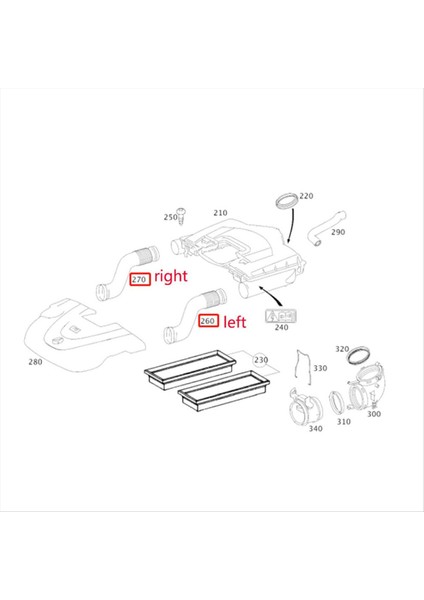 2515000061 A2515000061 Sağ Hava Alım Hortum Borusu Mercedes Benz R Sınıfı W251 R350 (Yurt Dışından) modelleri