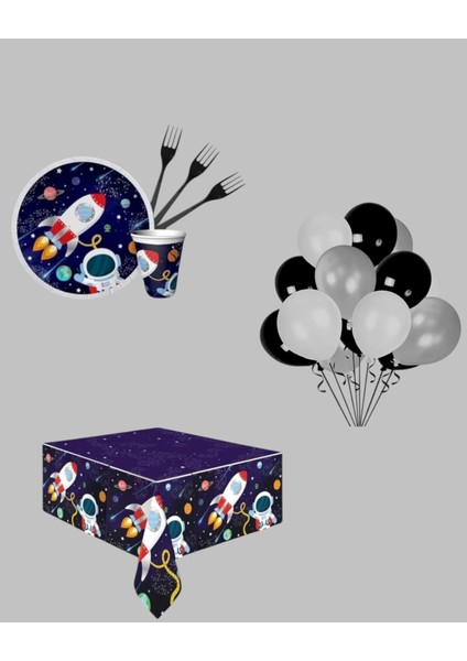 Kozmik Uzay Astronot Konsept Doğum Günü Parti Seti -Uzay Doğum Günü Erkek Çocuk Konsept 24 Kişilik