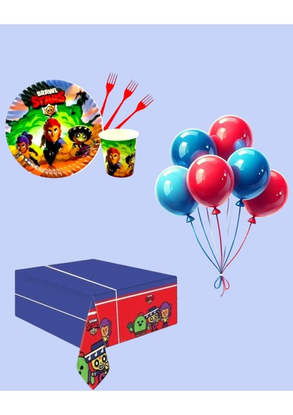 Brawl Stars Set 16 Kişilik Parti Seti Çocuklara Özel Brawl Stars Temalı Doğum Günü Konsepti