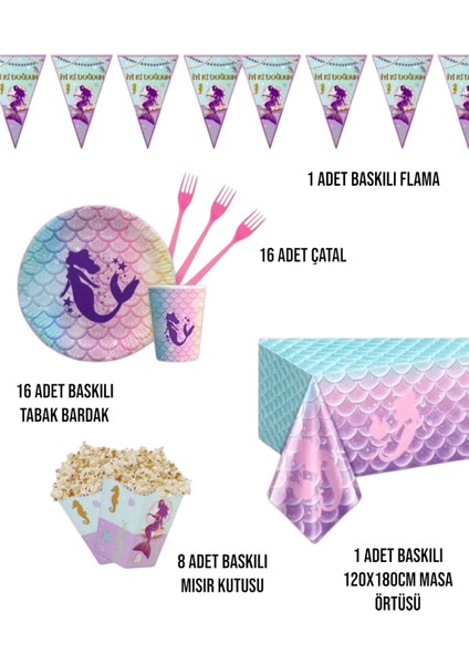 Deniz Kızı 16 Kişilik Doğum Günü Parti Seti - Deniz Kızı Konsepti Doğum Günü Süsleri fiyatları
