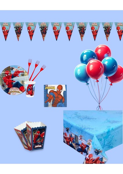 Örümcek Adam Doğum Günü Parti Seti - Erkek Çocuklara Özel Süsleme Malzemeleri 32 Kişilik
