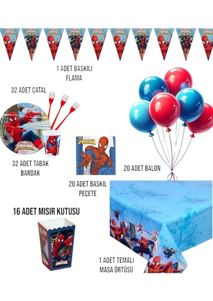 Örümcek Adam Doğum Günü Parti Seti - Erkek Çocuklara Özel Süsleme Malzemeleri 32 Kişilik fiyatları