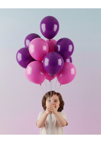 12INC Büyük Boy Pembe Mor Renk Balon Yüksek Kalite 10 Adet - Doğum Günü Parti Süsü