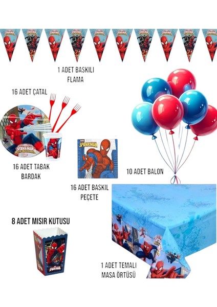 Örümcek Adam Doğum Günü Parti Seti - Erkek Çocuklara Özel Süsleme Malzemeleri 16 Kişilik fiyatları