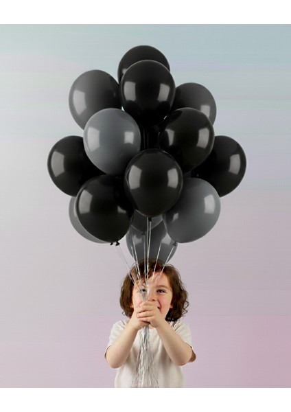 12INC Büyük Boy Siyah Gri Renk Balon Yüksek Kalite 20 Adet - Doğum Günü Parti Süsü