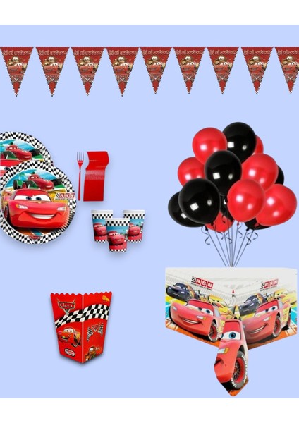 Cars Arabalar Şimşek Mcqueen 8 Kişilik Doğum Günü Parti Seti - Cars Arabalar Konsept