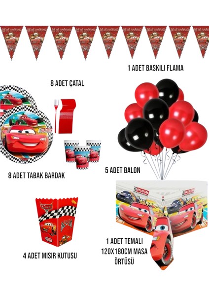 Cars Arabalar Şimşek Mcqueen 8 Kişilik Doğum Günü Parti Seti - Cars Arabalar Konsept fiyatları