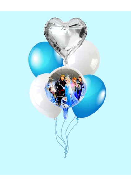 Frozen Elsa Yuvarlak Folyo Balon Seti - Kalp Folyo Doğum Günü Parti Seti