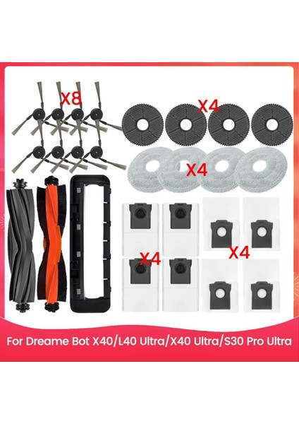 Dreame Bot X40 L40 Ultra X40 Ultra S30 Pro Ultra Vakum Yedek Parçaları Için 27 Parça Vakum Fırçası Toz Torbası ve Filtre Seti (Yurt Dışından)