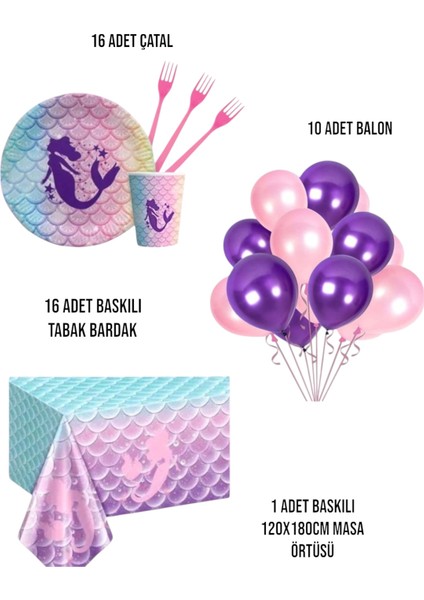 Deniz Kızı Doğum Günü Parti Seti - Kız Çocuk Doğum Günü Parti Süsleri 16 Kişilik fiyatları