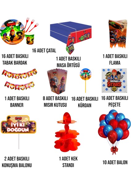 Brawl Stars Doğum Günü Parti Seti - Erkek Çocuk Doğum Günü Parti Süsleri 16 Kişilik fiyatları